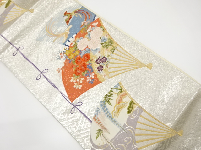 扇に秋草・鳳凰模様織り出し袋帯